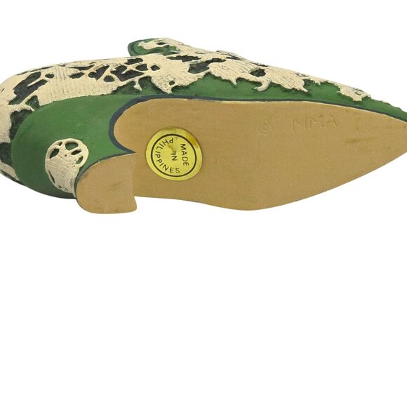 Vintage MMA Green Lace Victorian Shoe Ornament Rhinestone Buckle Philippines - Picture 7 of 8